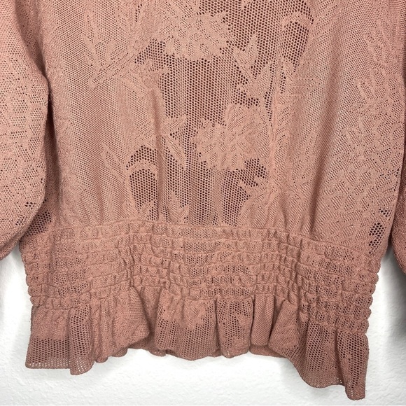 Express Lace Stitched Smocked Peplum Sweater Open Knit Rose Pink Romantic - Picture 3 of 9